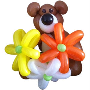 Unbranded Cute Teddy Bear with Flowers Balloon Sculpture