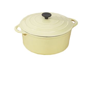 Cast iron cooking potsSuitable for use on gas, ceramic, electric, induction, halogen cooker tops and ovensAvailable in AlmondThese heavy duty cast iron kitchen pots and pans are designed to heat food evenly for maximum taste. Enamelled interiors make