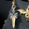 9ct gold dagger pendant set with black and white diamonds. Chain length 51 cm (20 ins).