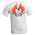 This white Dainese T-shirt features a bold screenprinted image on the back and a smaller flying dice