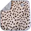 Exceptionally soft and cosy comfort blanket Dalmation print fleece on the front with blue satin on t