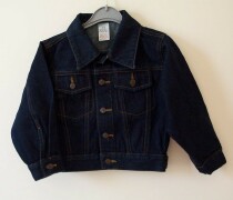 Dark blue denim jacket with buttons down the front
