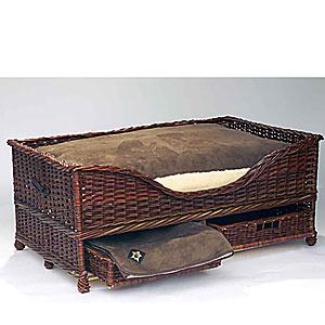 Dark Willow Wicker Dog Basket Bed with Pull Out