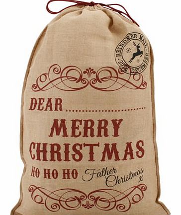 Dear.....Merry Christmas, Ho Ho Ho Hessian Santa Sack This fun and stylish Santa Sack is made from hessian and is printed with DEAR........MERRY CHRISTMAS, HO HO HO, Father Christmas x. This fabulous sack will appeal to kids and adults (well, Father 