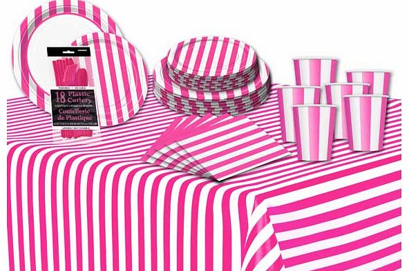 Unbranded Decorative Stripes Party Kit - Hot Pink