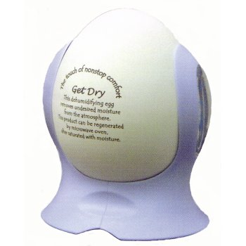 This clever little egg is packed with silica granules is a portable dehumidifier. Simply place it