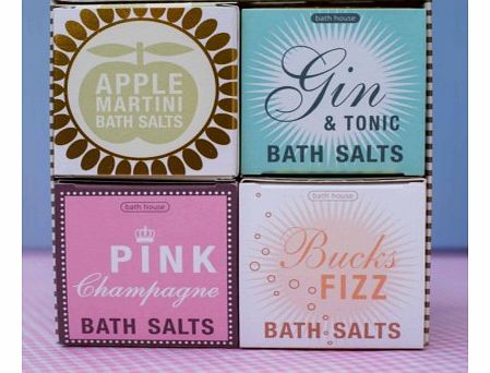 Bath Salts Gift Box Set of 4The ideal gift for anyone who loves a relaxing bath and the drinks these bath salts smell like!The set includes four boxes of bath salts: Pink Champagne bath salts, Apple Martini bath salts, Gin and Tonic bath salts and Bu