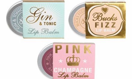 Lip Balm Gift SetThe nicest natural lip balms around! Our Lip Balm Set is the perfect gift for anyone who loves sipping one of the drinks included in the set. The set includes a GandT lip balm, a Bucks Fizz lip balm and a Pink Champagne Lip Balm.The 