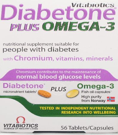 Diabetone Plus Omega-3 tablets - This multi-vitamin has been formulated for those with diabetes to maintain health and wellbeing and include 22 specialist nutrients. They contains high doses of Omega-3 to help with daily nutritional requirements of d