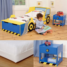 Unbranded Digger Toddler Bed and Bedside Table, with
