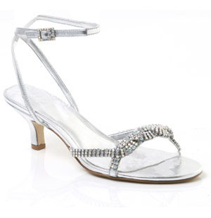 Two-part, metallic sandal with twisted, diamante encrusted straps. The Dimax sandals have a buckled 