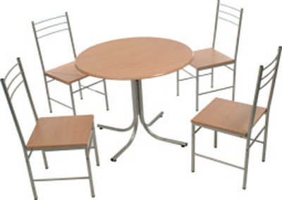 MONACO DINING SET COMPRISES OF A 36 ROUND VENEERED TABLE WITH 4 CHAIRS.AVAILABLE IN BEECH/SILVER
