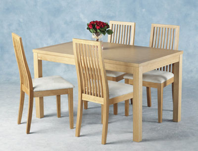 SUBSTANTIAL REl oK VENEER TABLE 52x32 WITH BORDER DETAIL AND FOUR ELEGANT CHAIRS UPHOLSTERED IN