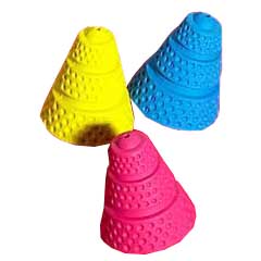 Made from rubber this cone is a great change from balls.  When thrown it will bounce unpredictably g