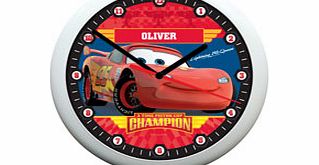 The race to tell the time is on with this Disney/Pixar Cars Piston Cup clock, featuring loveable racer Lighting McQueen and your childs name. Personalise this plastic and Perspex child-friendly clock with up to twelve characters and brighten up any 