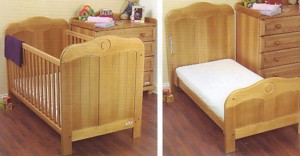 divine cot bed in an attractive solid wood, this bed has a drop side and a 3 position mattress