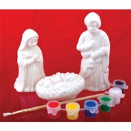 A set of three well-detailed ceramic figures that form a Nativity scene are provided along with six 