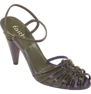 Dorothy, patent strappy sandal with buckled ankle strap and a high covered heel. Lining: synthetic S