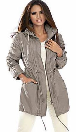 Jacket style at its best, and in an elegantly shimmering effect. With a turn-down collar and drawstring hem, concealed two-way zip fastener with press stud panel, plus two large front pockets front and one inside pocket.Jacket Features: Decorative pi