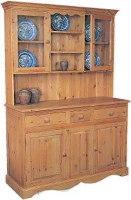 Traditional country pine Glazed top dresser with three drawers and two doors on base. Also