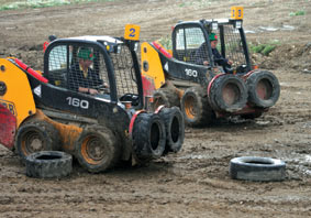 An exciting race/skill challenge on dumpers involving co-ordination and nerve.