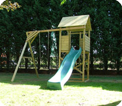 Attractive modular system built around a 5ft platform. Includes a 3m wave slide and single swing