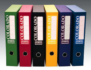 Contemporary box files with a brightly coloured pl
