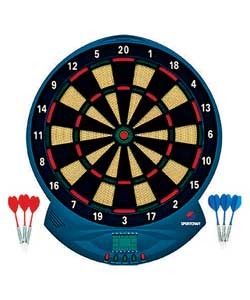 Suitable for up to 8 players, 25 games.LCD automatic scoring display.Includes 6 soft tip darts.Requi