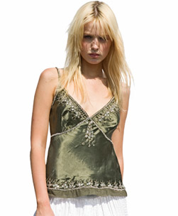 Embroidered Satin Top Olive 08
