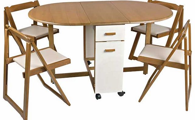 This modern table and chairs folds up when not in use. making it ideal for smaller homes. Enjoy a solid wood table and 4 folding chairs with a chocolate stained finish. Part of the Emperor collection. Table: Size H76. L87. W33cm. Solid wood table. Tw