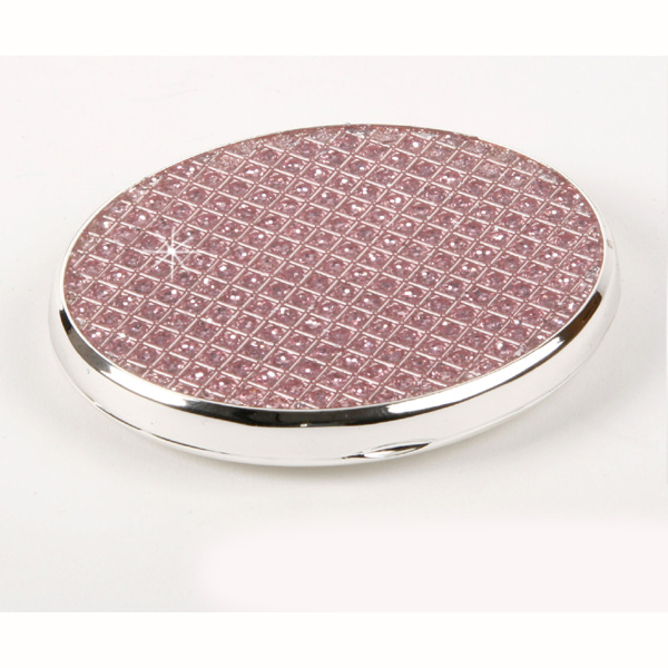 Unbranded Engraved Pink Diamante Compact Mirror