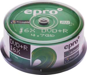 Unbranded ePro DVD  R (plus) - 16x Speed - 4.7GB - Spindle of 25 Discs - Printable - TO CLEAR