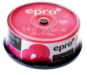Unbranded ePro DVD -R (minus) - 16x Speed - 4.7GB - Spindle of 25 Discs - Printable