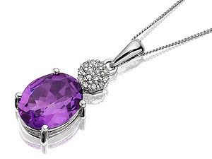 Unbranded EXCLUSIVE-9ct-White-Gold-Amethyst-And-Diamond-Pendant-And-Chain-187507