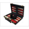 The Executive Backgammon Set comes in a practical black leatherette carrying case with green felt in