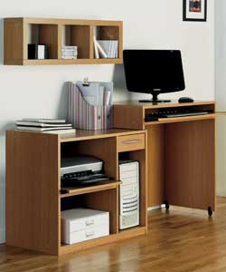 PC desk that extends for work then slides back for easy storage.Light oak.Particle board and MDF com