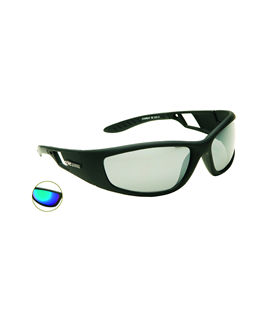 Soft touch black frame features a choice of the following lens colours. - Smoke grey shatterproof po