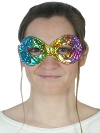 Rainbow colours shimmer on this carnival eye mask