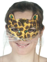 Become the queen of the jungle in this spotted leopard eye mask with whiskers and decoration