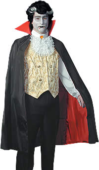 Are you a creature of the night? A comfortable black fabric cape with red lining which is also