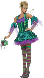 The Adult 2 Piece Forest Fairy Costume includes a dress with ribbon trim and armpiece.