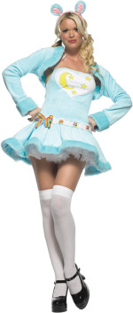The Adult 3 Piece Aqua Cuddly Bear Costume includes a dress, shrug and headpiece.