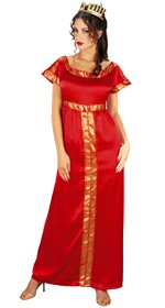 Includes regal red dress and crown.