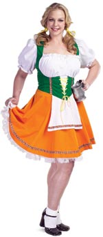 The fuller figure Adult Beer Garden Girl Costume includes a faux suede dress with circle skirt and a