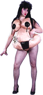 Costume includes full body suit with attached g-string and tassels.