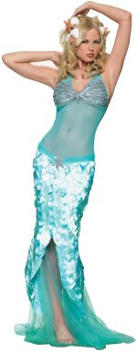 Glittering mermaid mesh halter-neck dress with sequined top and scale skirt.