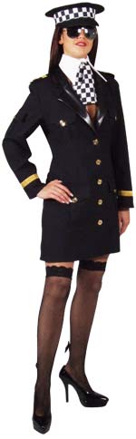 Deluxe police officer costume includes dress and collar with attached tie.