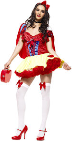 Gorgeous Snow White inspired deluxe costume, includes hairband with red bow, dress with embroidered 