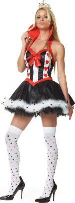Deluxe adult costume includes dress, tiara and stockings.
