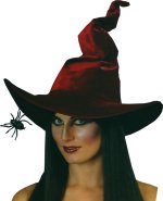 Unbranded Fancy Dress - Adult Red Velour Witch Hat With Spider